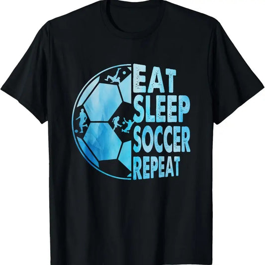 100% Cotton Eat Sleep Soccer Repeat For Youth Girls  Boys Purple T-Shirt