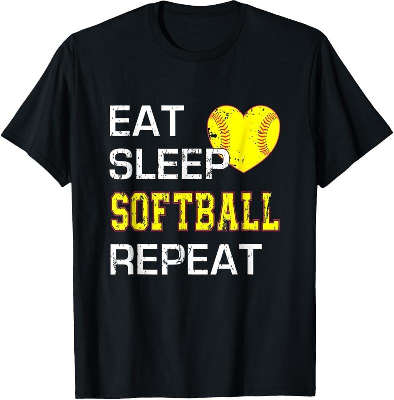 100% Cotton Eat Sleep Softball Repeat Funny Softbal T-Shirt Hoodie, Sweatshirt | DripVista.com