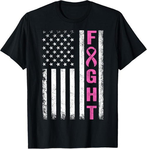 100% Cotton Fight Breast Survivor American Flag Breast Cancer Awareness T-Shirt Hoodie, Sweatshirt | DripVista.com