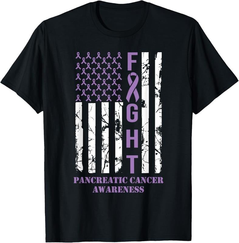 100% Cotton Fight Flag Purple Ribbon Support Pancreatic Cancer Awareness T-Shirt Hoodie, Sweatshirt | DripVista.com