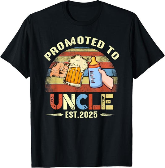 100% Cotton First time Uncle New Dad Promoted to Uncle 2025 T-Shirt