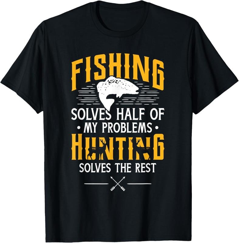 100% Cotton Fishing & Hunting solve my Problems - Funny Gift T-Shirt Hoodie, Sweatshirt | DripVista.com