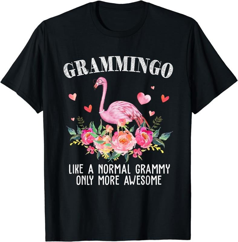 [100% Cotton]Flamingo Grammingo like a normal Grammy Gifts Funny Grandma Printed T-Shirt