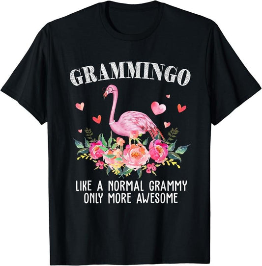 [100% Cotton]Flamingo Grammingo like a normal Grammy Gifts Funny Grandma Printed T-Shirt