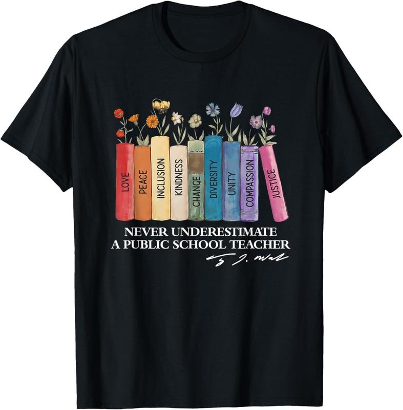 100% Cotton Floral Books Never Underestimate A Public School Teacher T-Shirt Hoodie, Sweatshirt | DripVista.com