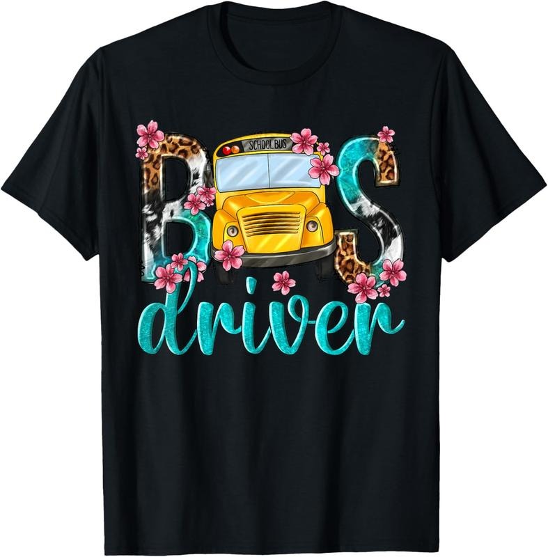 100% Cotton Floral Leopard Bus Driver School Bus Back To School 2023 T-Shirt Hoodie, Sweatshirt | DripVista.com