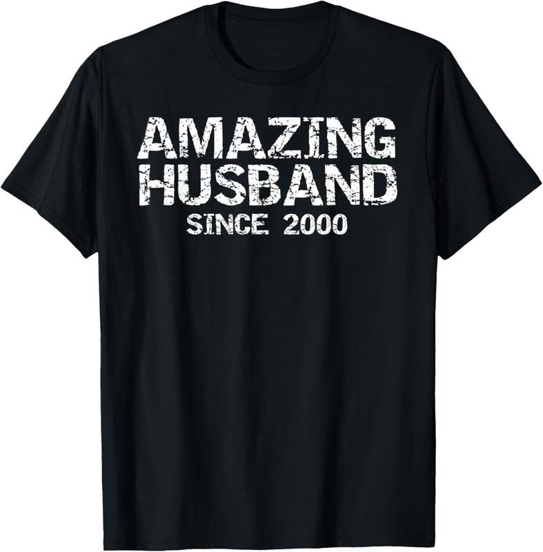 100% Cotton Fun 24th Wedding Anniversary Idea Amazing Husband Since 2000 T-Shirt Hoodie, Sweatshirt | DripVista.com