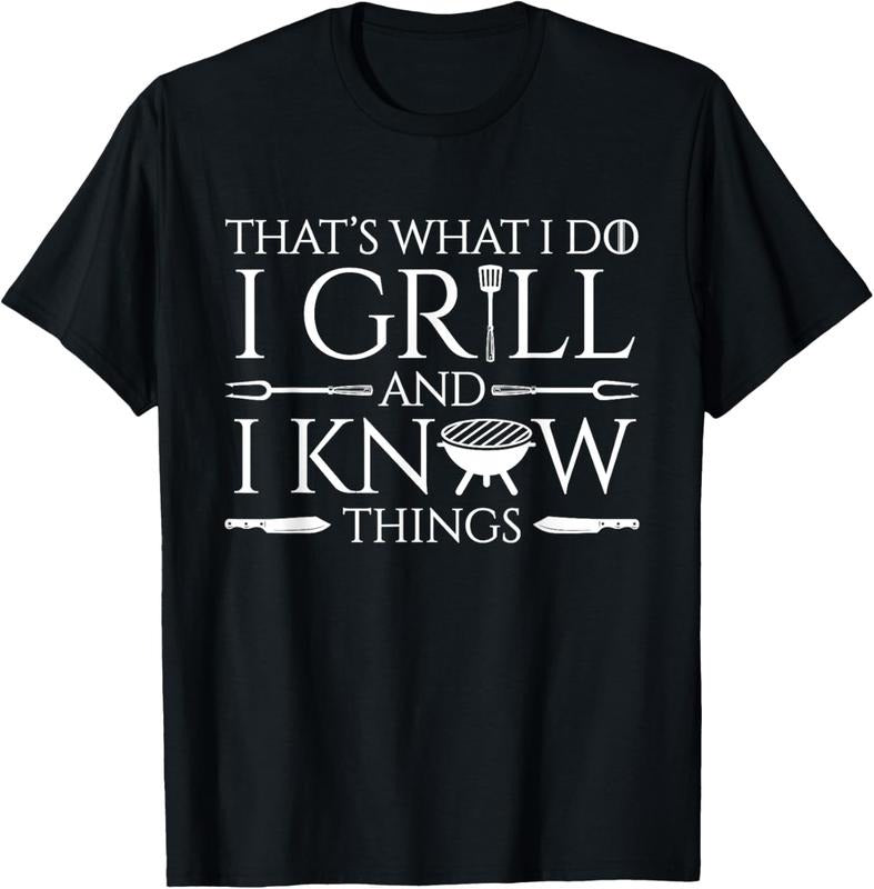 100% Cotton Fun I Grill And Know Things Meat Lover Barbecue Dad Gift T-Shirt Hoodie, Sweatshirt | DripVista.com