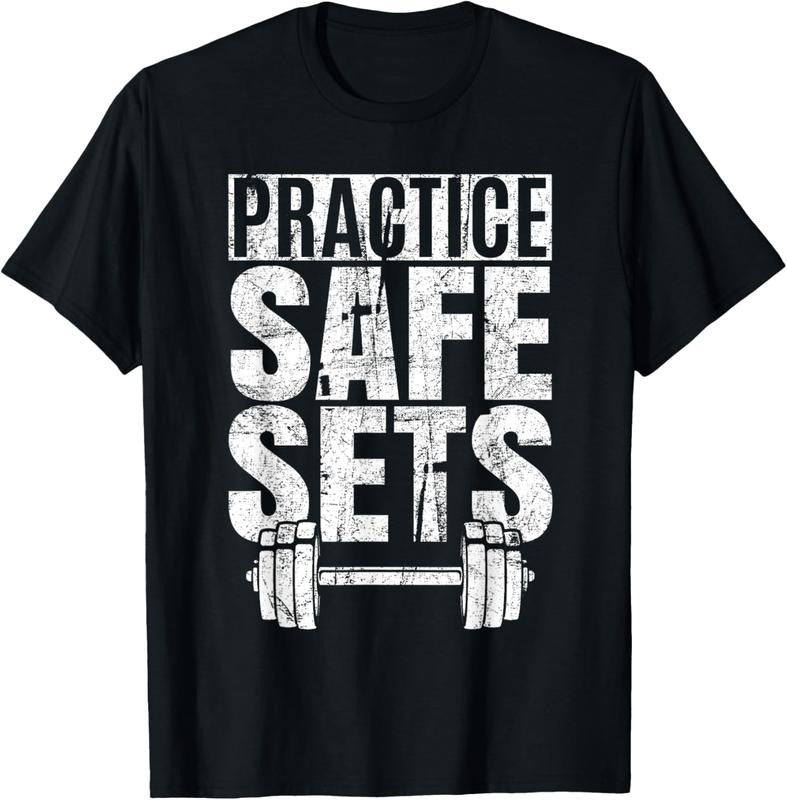 100% Cotton Funny "Practice Safe Sets" - Weight Lifting T-Shirt Hoodie, Sweatshirt | DripVista.com