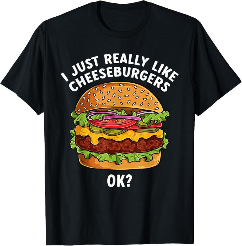 100% Cotton Funny Cheeseburger Hamburger Art Food Burger Lover T-Shirt