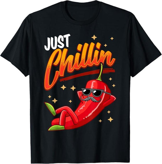 100% Cotton Funny Chilli Hot Pepper Just Chillin Sauce Jalapeno Mexican T-Shirt