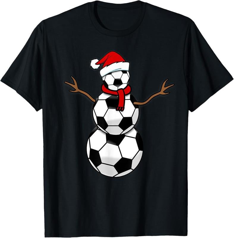 100% Cotton Funny Christmas Soccer Balls Santa Snowman T-Shirt T-Shirt Hoodie, Sweatshirt | DripVista.com