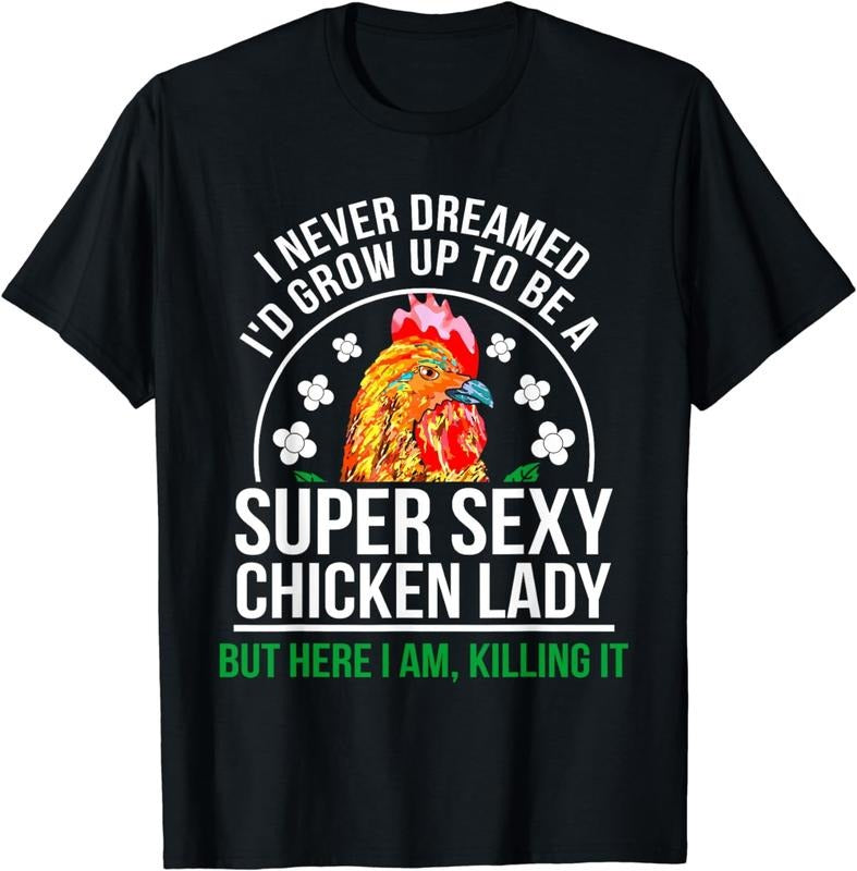 [100% Cotton]Funny Crazy Chicken Farmer Lady Women T-Shirt