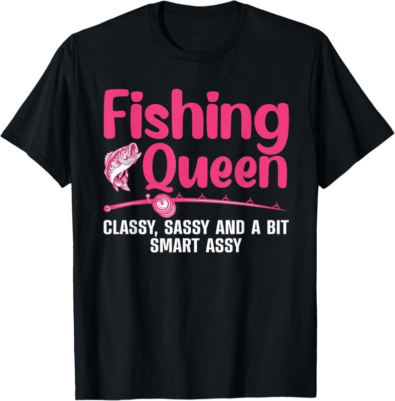 100% Cotton Funny Fishing Queen Design For Women Ladies Fishing Lovers T-Shirt