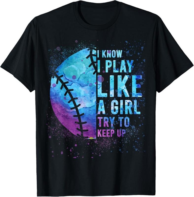 100% Cotton Funny I Know I Play Like Girl Softball-Shirt Mom Teen Women T-Shirt Hoodie, Sweatshirt | DripVista.com
