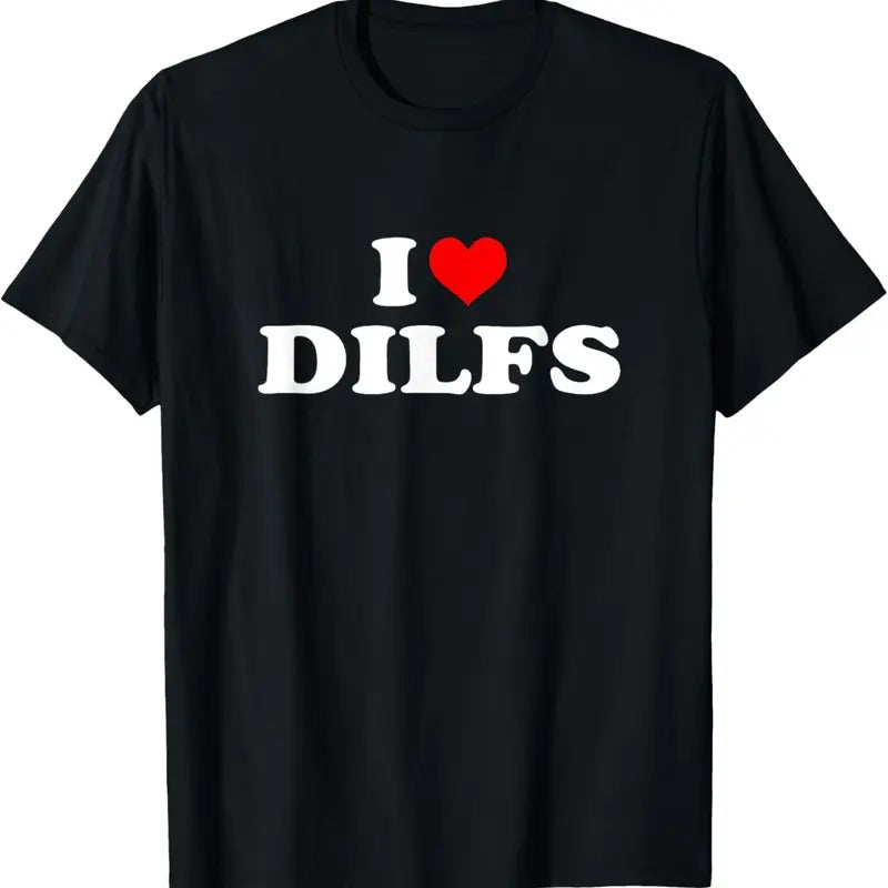 100% Cotton Funny I Love DILFs I Heart DILFs Red Heart Cool T-Shirt Hoodie, Sweatshirt | DripVista.com