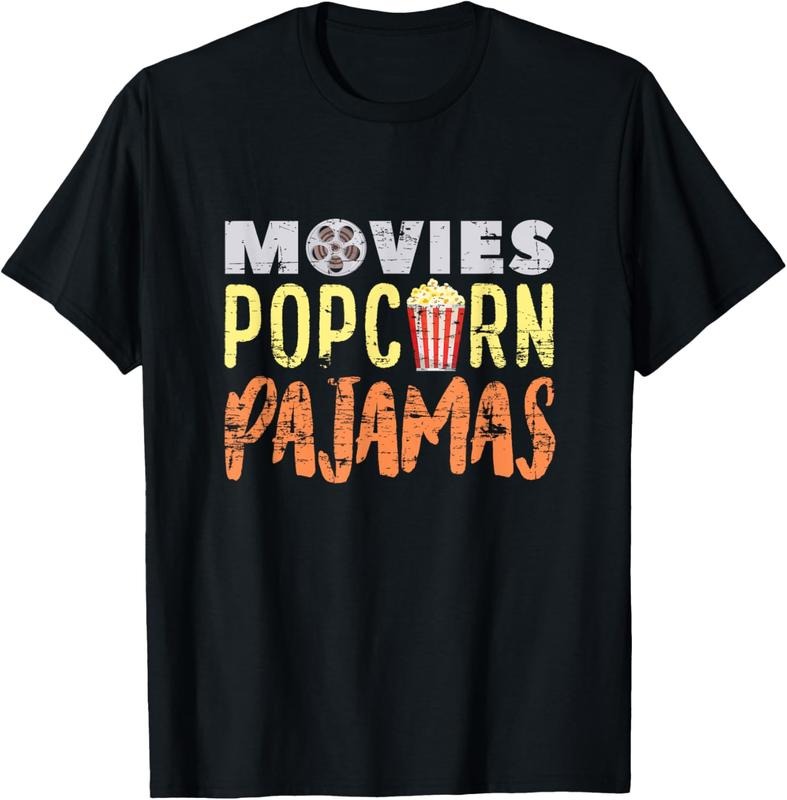 100% Cotton Funny Pajama Party Movies Night Gift Snack Popcorn T-Shirt Hoodie, Sweatshirt | DripVista.com