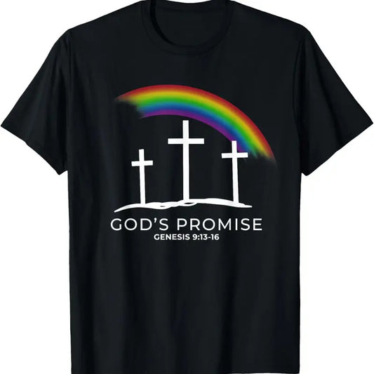 100% Cotton Funny Rainbow Christ Cross - Christian Quote God's Promise T-Shirt
