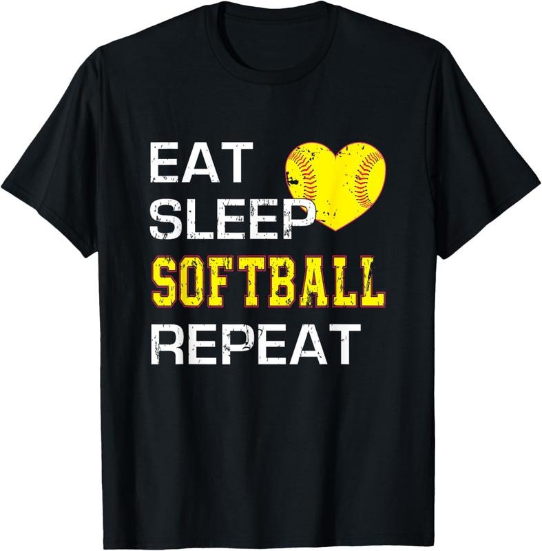 100% Cotton Funny Softball Eat Sleep Softball Repeat for Girls Softball T-Shirt Hoodie, Sweatshirt | DripVista.com