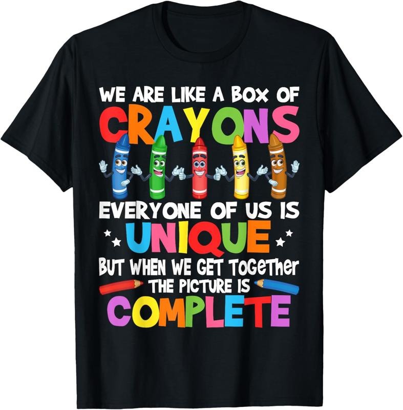 100% Cotton Funny Teacher We Are Like a Box of Crayons T-Shirt