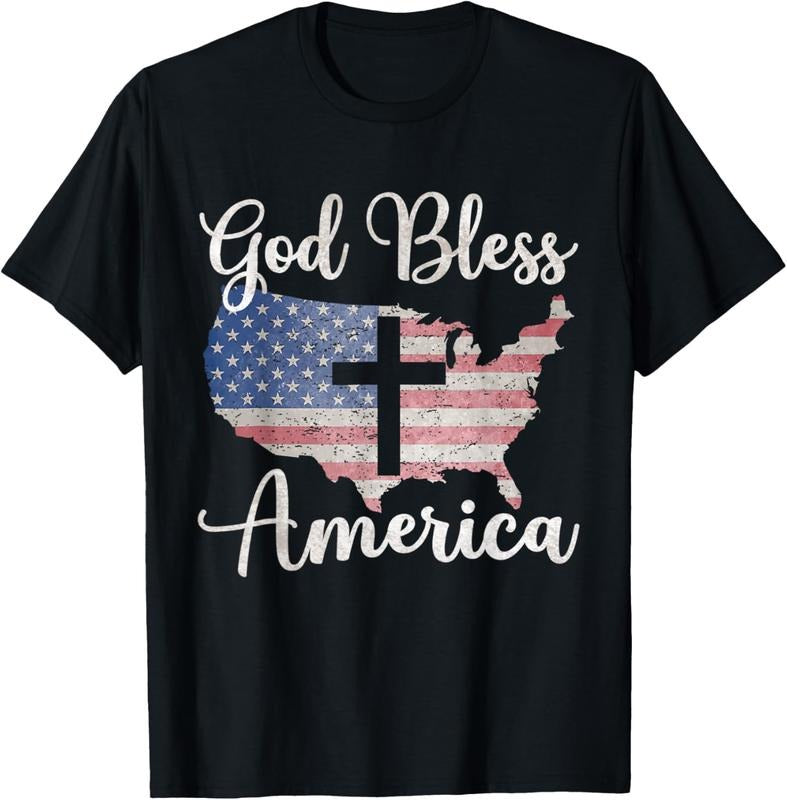 100% Cotton God Bless America 4th Of July Christians Cross God Bless America T-Shirt Hoodie, Sweatshirt | DripVista.com