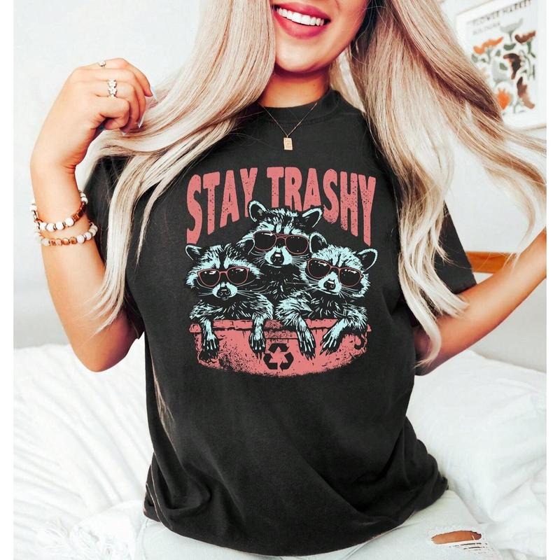 100% Cotton Golf Gift T-Shirt For Men Gunpla brand Women Raccoon Graphic Tee Stay Trashy Short Sleeve Crew Neck Casual...