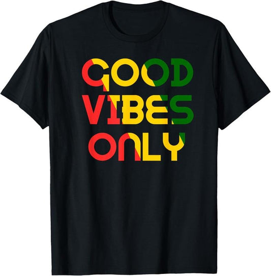 100% Cotton Good Vibes Only Rasta Reggae Roots Clothing Tee Flag T-Shirt