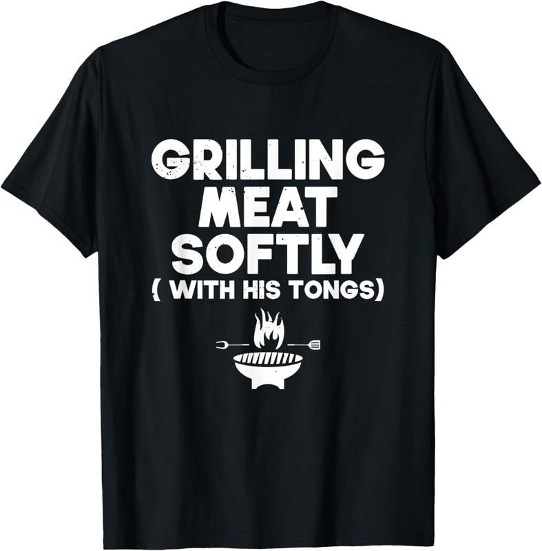 100% Cotton Grilling Meat Softly With His Tongs | BBQ T-Shirt Hoodie, Sweatshirt | DripVista.com