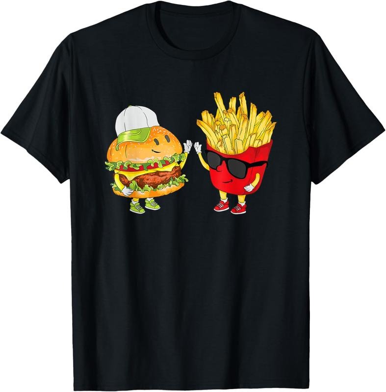 100% Cotton Hamburger Fries High Five | Cool Fun Combo Snacks Funny Gift T-Shirt Hoodie, Sweatshirt | DripVista.com