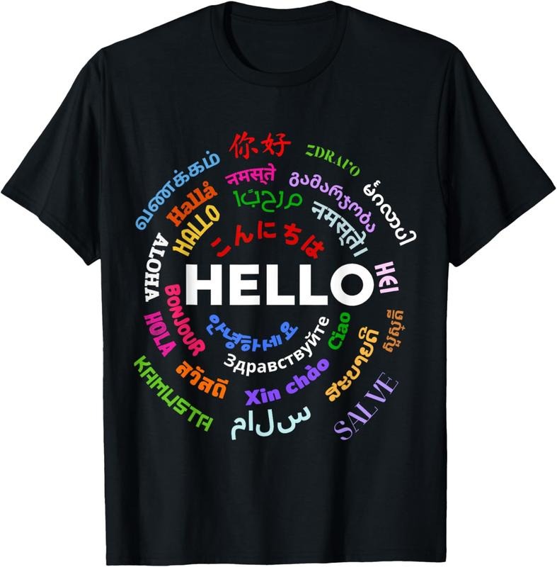 100% Cotton Hello in different languages Travel vacation Teacher Lover T-Shirt Hoodie, Sweatshirt | DripVista.com