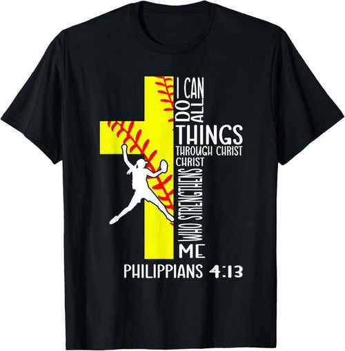 100% Cotton I Can Do All Things Through Christ Softball Christian Bible T-Shirt Hoodie, Sweatshirt | DripVista.com