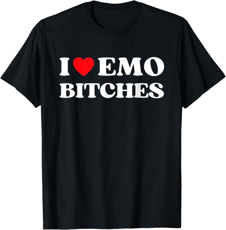 [100% Cotton]I Heart Emo Bitches Funny Quote Red Heart Emo Girl Style T-Shirt