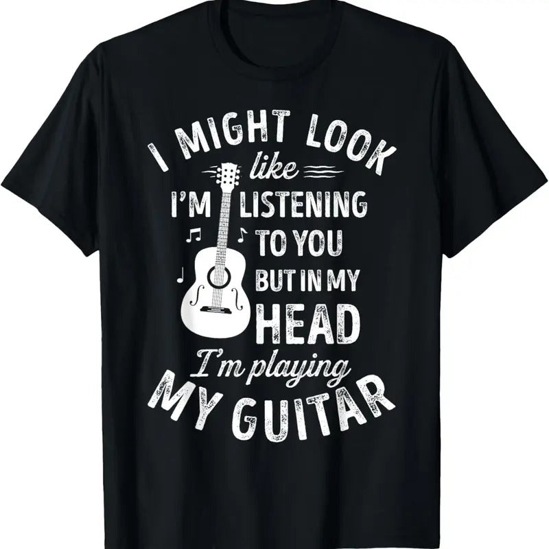 100% Cotton I Might Look Like I'm Listening To You Funny Guitar Music T-Shirt Hoodie, Sweatshirt | DripVista.com