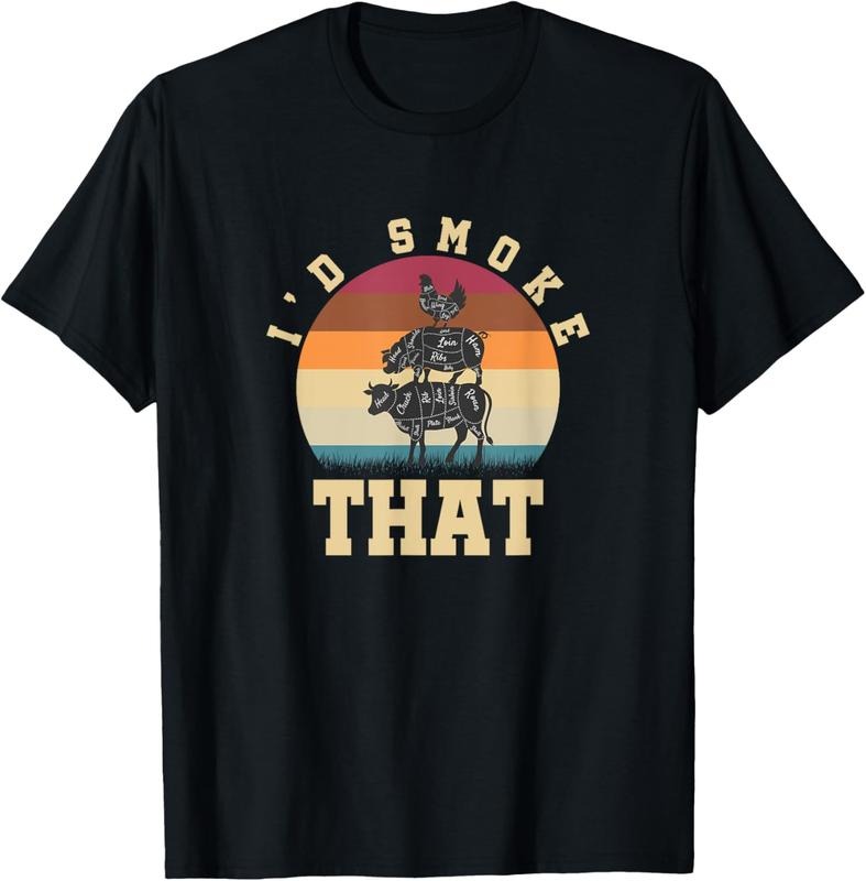 100% Cotton Id Smoke That Funny Smoked Pork Meat Lover BBQ Gift Barbecue T-Shirt