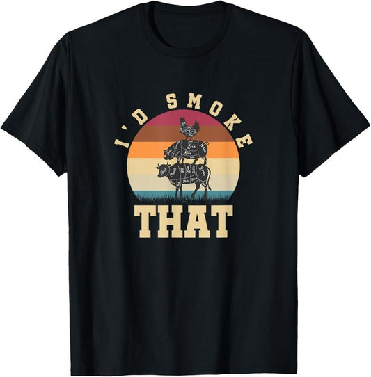 100% Cotton Id Smoke That Funny Smoked Pork Meat Lover BBQ Gift Barbecue T-Shirt