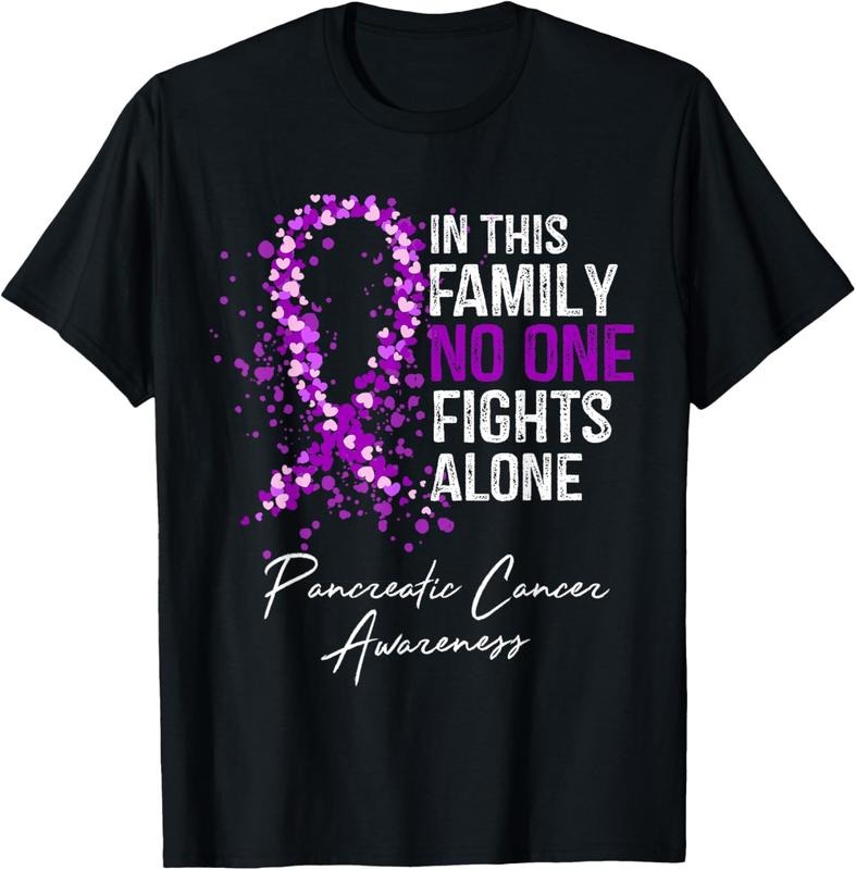 100% Cotton In This Family No One Fights Alone Shirt Pancreatic Cancer T-Shirt Hoodie, Sweatshirt | DripVista.com