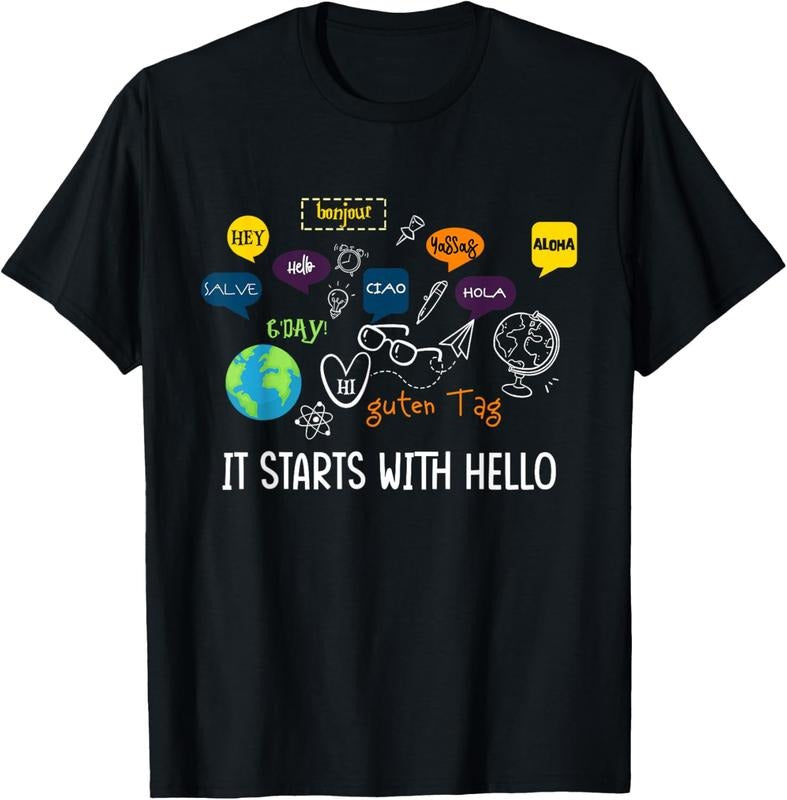100% Cotton It Starts With Hello Friendship Inclusion Language Teacher T-Shirt Hoodie, Sweatshirt | DripVista.com