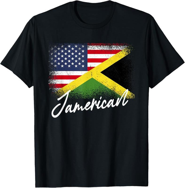 100% Cotton Jamerican - American Jamaican Roots America Jamaica Flag T-Shirt Hoodie, Sweatshirt | DripVista.com