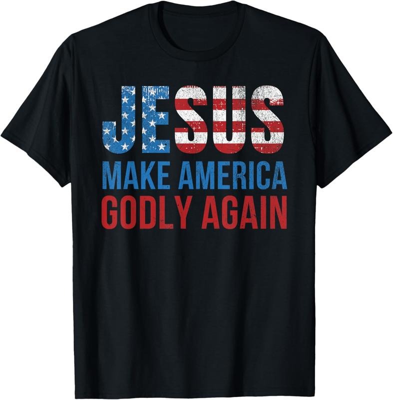 100% Cotton Jesus Make America Godly Again USA Flag Patriotic Christian T-Shirt Hoodie, Sweatshirt | DripVista.com