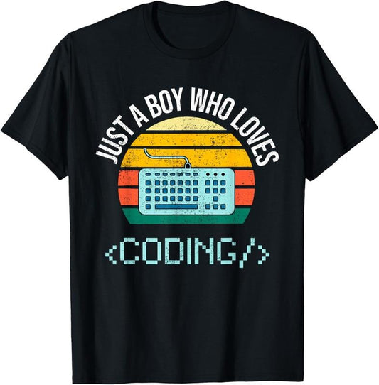 100% Cotton Just A Boy Who Loves Coding Computer Funny T-Shirt