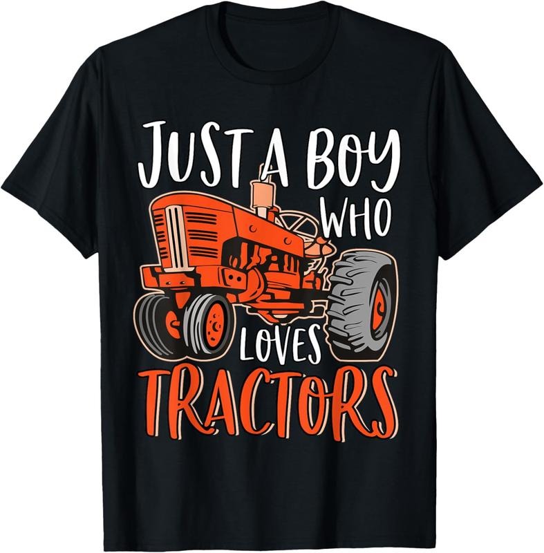 100% Cotton Just A Boy Who Loves Tractors Cute Funny Tractor Farming T-Shirt