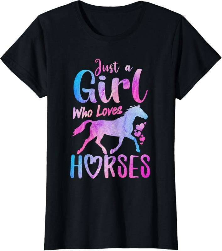 100% Cotton Just A Girl Who Loves Horses Riding Cute Horse Girls Women T-Shirt Hoodie, Sweatshirt | DripVista.com