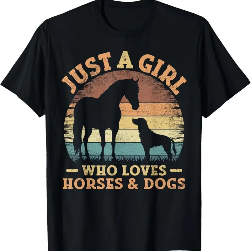 100% Cotton Just A Girl Who Loves Horses and Dogs Women Girls T-Shirt Hoodie, Sweatshirt | DripVista.com