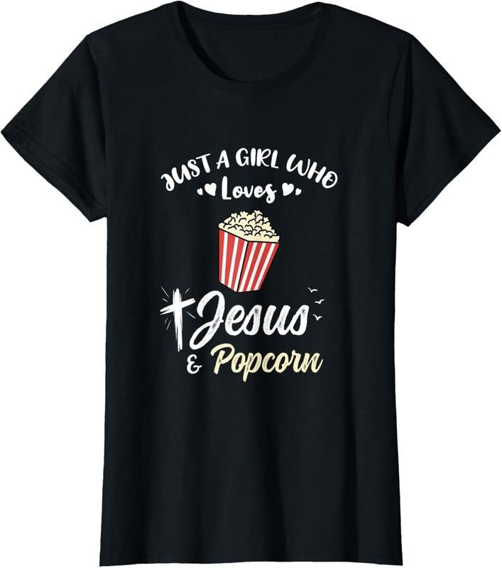 100% Cotton Just A Girl Who Loves Jesus And Popcorn T-Shirt Hoodie, Sweatshirt | DripVista.com
