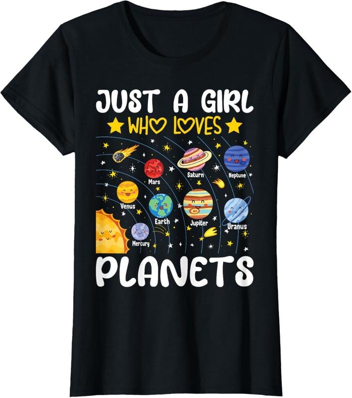 100% Cotton Just A Girl Who Loves Planets Solar Space Science Lover Girl T-Shirt Hoodie, Sweatshirt | DripVista.com