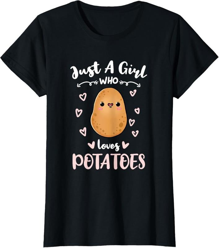 100% Cotton Just A Girl Who Loves Potatoes T-Shirt Hoodie, Sweatshirt | DripVista.com
