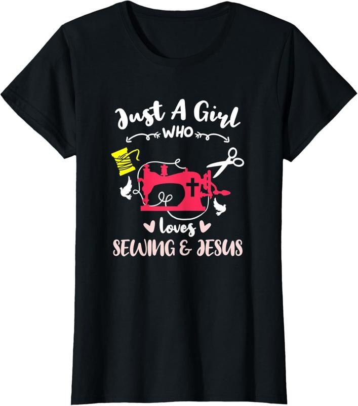 100% Cotton Just A Girl Who Loves Sewing And Jesus T-Shirt Hoodie, Sweatshirt | DripVista.com