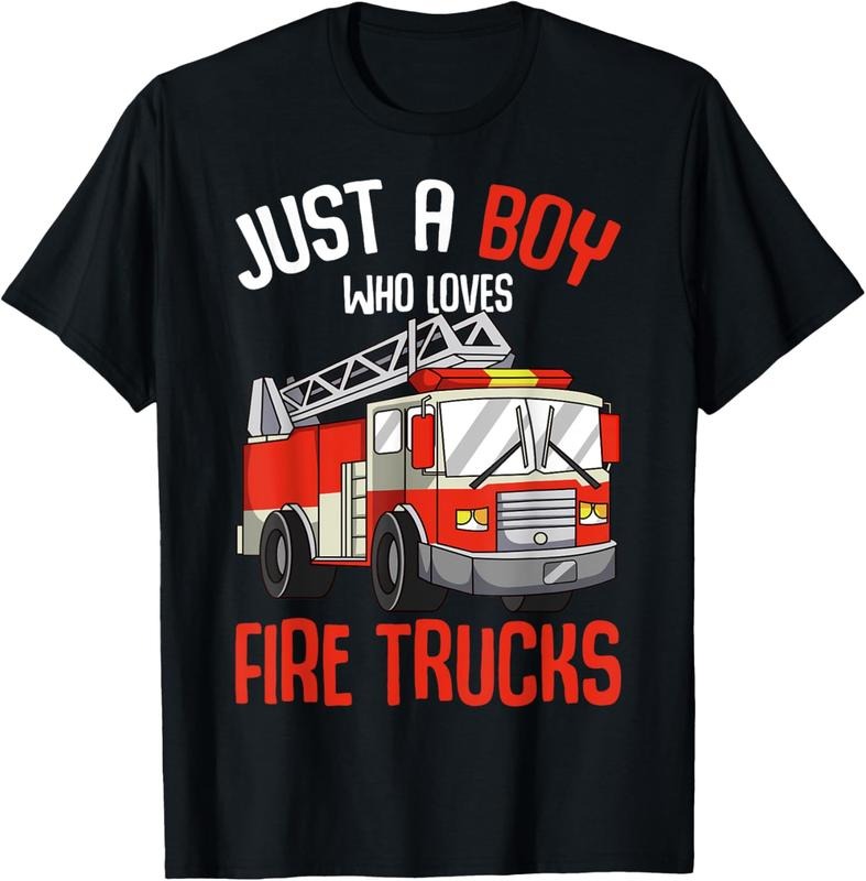 100% Cotton Just a Boy who loves Firetrucks Firefighter Fireman Kids T-Shirt Hoodie, Sweatshirt | DripVista.com