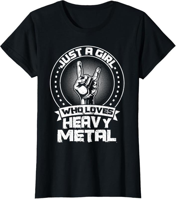 100% Cotton Just a Girl Who Loves Heavy Metal Heavy Metal T-Shirt Hoodie, Sweatshirt | DripVista.com
