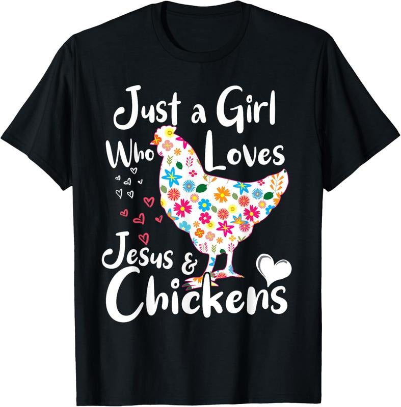 100% Cotton Just a Girl Who Loves Jesus and Chickens Whisperer Tee Women T-Shirt Hoodie, Sweatshirt | DripVista.com